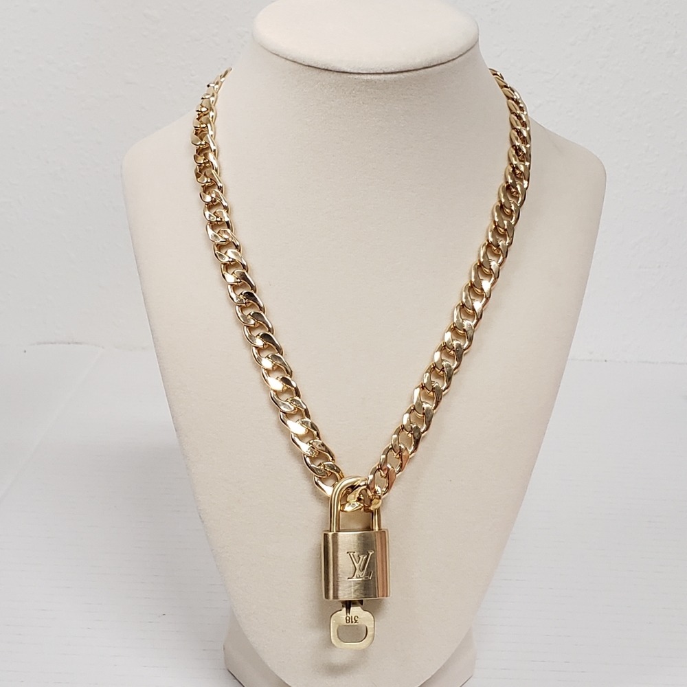 Louis Vuitton Lock & Key Gold with Unbranded Cuban Style Gold Plated Chain